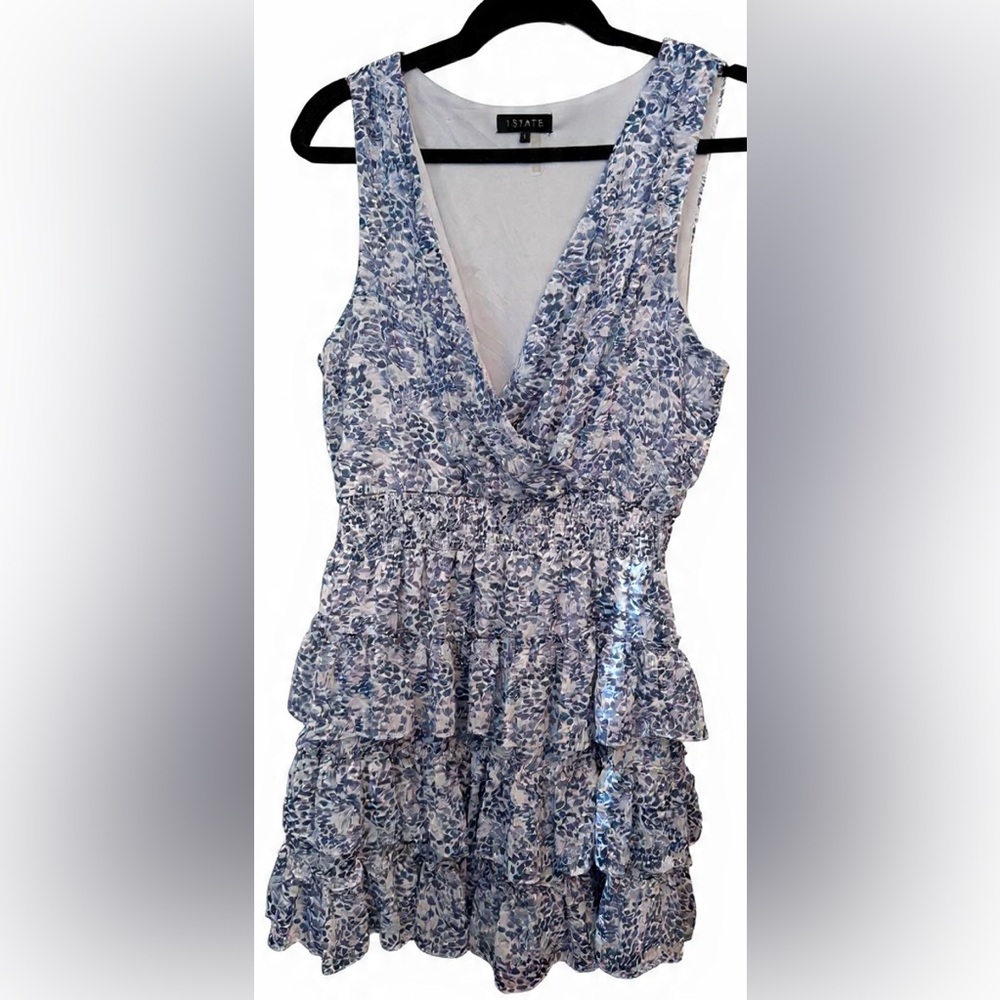 1. State- Smocked Mock Neck Tiered Ruffled Mini Fit and Flare Dress- Large